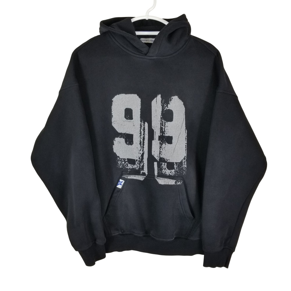 Aelfric Eden Hoodie Mens Small Black Distressed 99 Graphic Streetwear Pullover